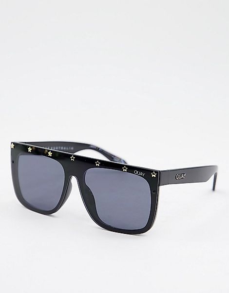 Quay – Oversized-Sonnenbrille in Schwarz mit goldfarbenen Nieten besetzt günstig online kaufen
