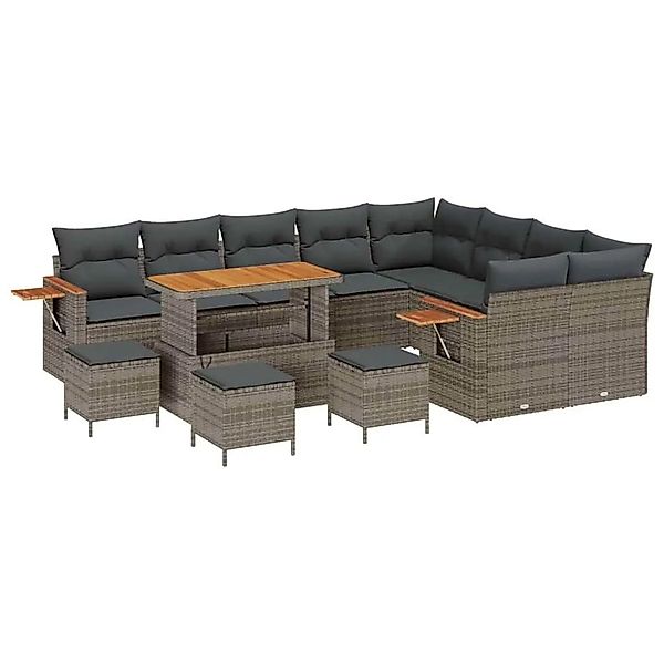 vidaXL Gartensofa-Set mit Kissen 14 Stk Grau Poly-Rattan 3365173 günstig online kaufen