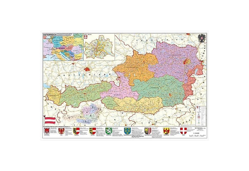 STIEFEL Poster Österreich politisch – PLZ- und Organisationskarte, 137 x 89 günstig online kaufen