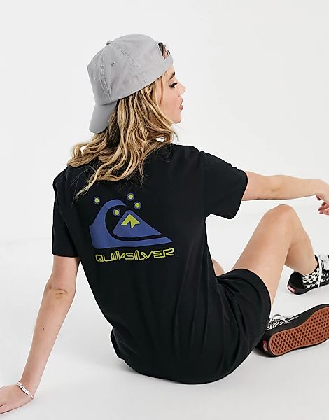 Quiksilver – T-Shirt-Kleid in Schwarz mit Logoprint günstig online kaufen