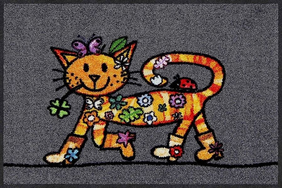 Salonloewe Fußmatte Fußmatte 50x75 Funky Cat grau, Eingangsmatte normal, Hö günstig online kaufen