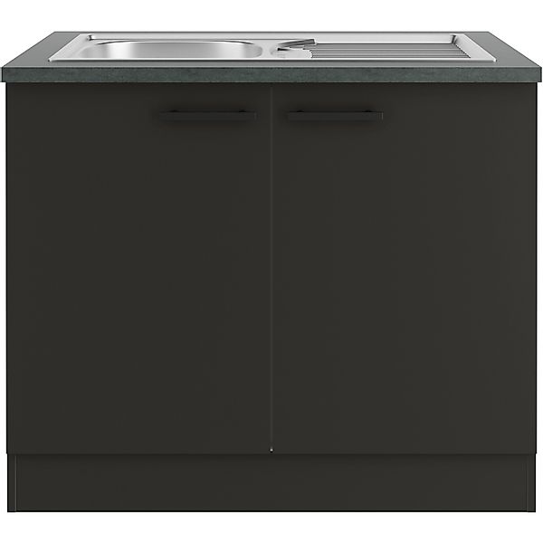 OPTIFIT Madrid420 Küchen-Spülenunterschrank 100 cm Anthrazit Matt günstig online kaufen
