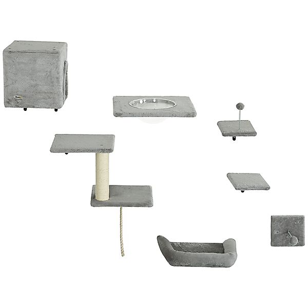 PwaHut Kletterwand Katzen 7-teilig Katzen Kletterwand Set mit Katzenhaus, P günstig online kaufen