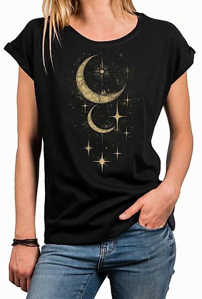 MAKAYA Kurzarmshirt Damen mit Aufdruck Sonne Mond & Sterne Print Esoterik G günstig online kaufen