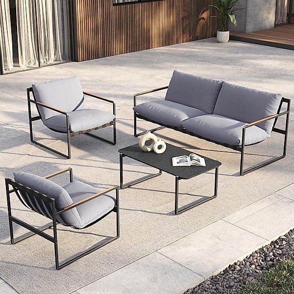 LuxusKollektion Gartenlounge-Set Gartenmöbel-Set 4-Sitzer mit Kissen, günstig online kaufen