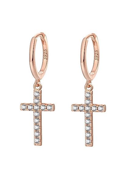 Hey Happiness Paar Creolen Ohrringe Damen Zirkonia Kreuz Anhänger, Vergolde günstig online kaufen