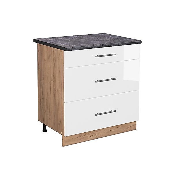 Vicco Küchenunterschrank Fame-Line Weiß Hochglanz/Goldkraft Eiche 80 cm mit günstig online kaufen
