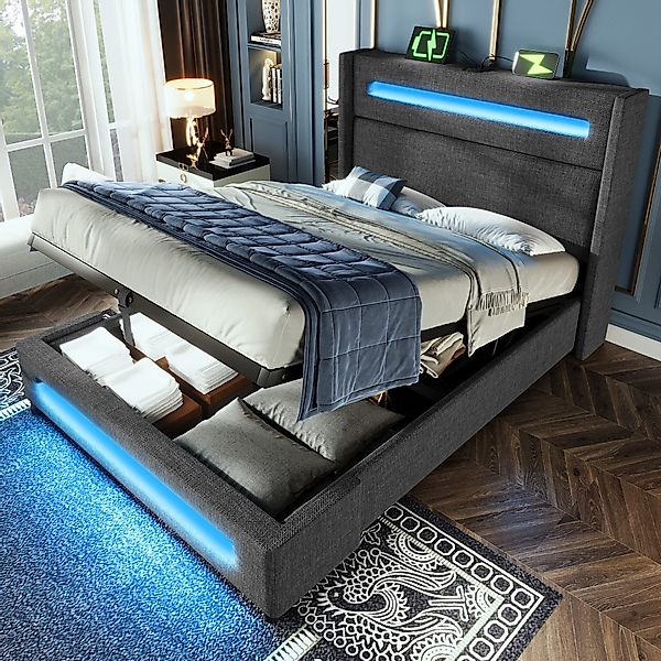 TavilaEcon Boxspringbett Modernes LED-Bett mit Ladestation günstig online kaufen