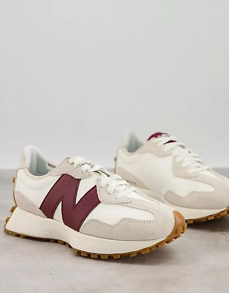 New Balance – 327 – Sneaker in gebrochenem Weiß und Burgunderrot günstig online kaufen