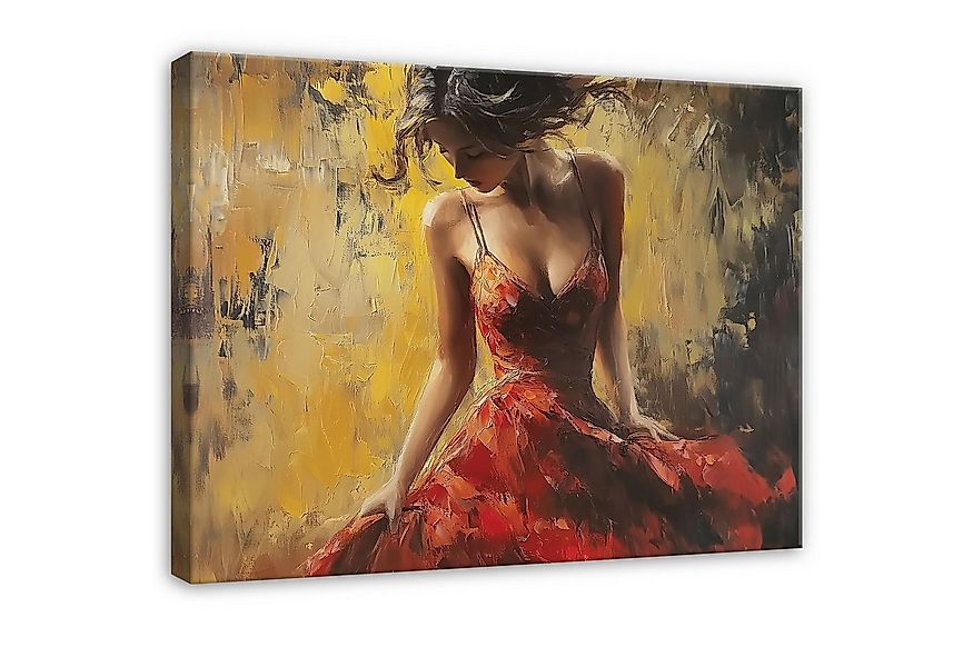 Wallarena Leinwandbild Frau Kleid Rot Gold Wandbilder Wand Deko XXL Bilder, günstig online kaufen