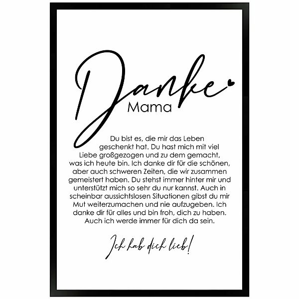 WANDStyle Gerahmtes Poster Danke Mama 40 x 60 cm Geschenkidee für Eine Pers günstig online kaufen