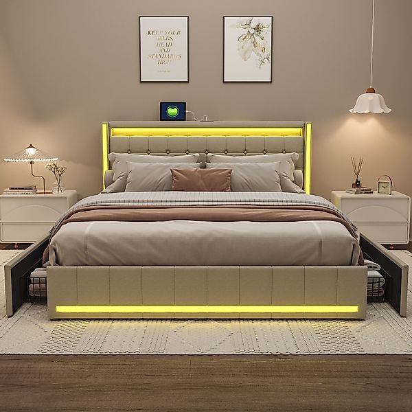 PXloue Polsterbett LED-Bett mit Stauraum und günstig online kaufen