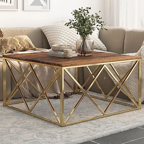 vidaXL Couchtisch Golden Edelstahl und Massivholz Modell 1 günstig online kaufen