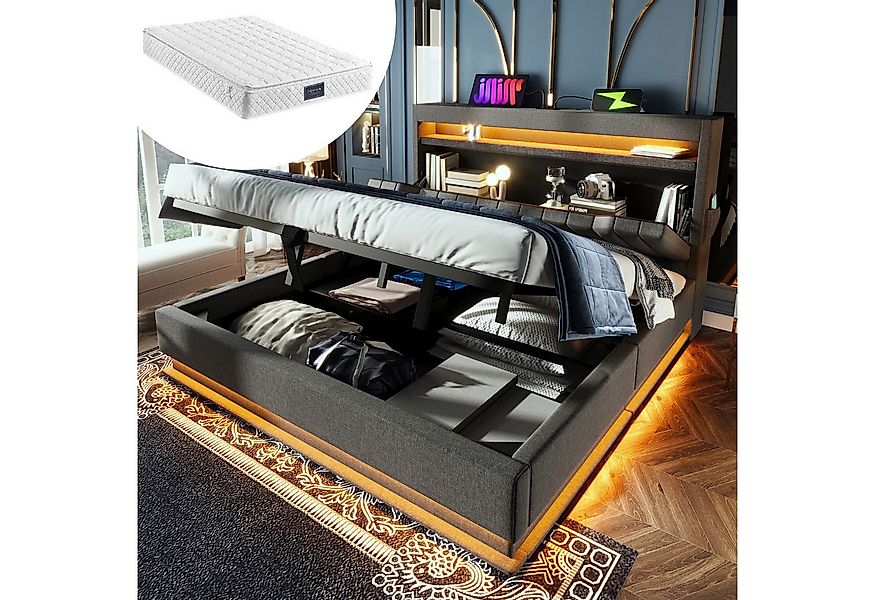 REDOM Polsterbett Bequeme Betten mit Stauraum und LED-Beleuchtung (Struraum günstig online kaufen