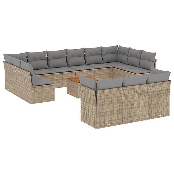 vidaXL 14-Tlg Garten-Sofagarnitur mit Kissen Beige Poly Rattan 3223924 günstig online kaufen