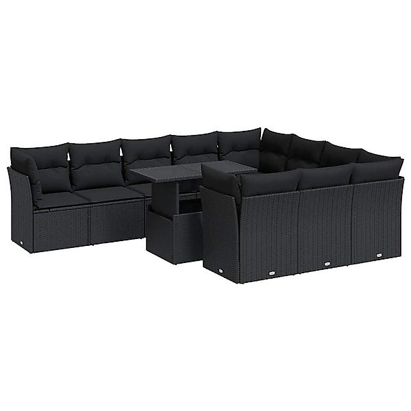 vidaXL 11-Tlg Garten-Sofagarnitur mit Kissen Schwarz Poly Rattan 3326226 günstig online kaufen