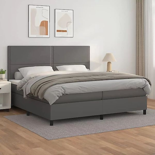 vidaXL Boxspringbett, Boxspringbett mit Matratze Grau 200x200 cm Kunstleder günstig online kaufen