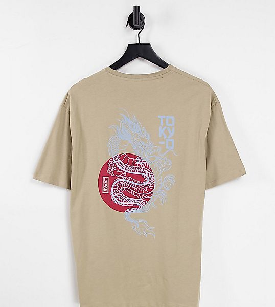Selected Homme – Oversize-T-Shirt in Sand mit Drachen-Print auf dem Rücken, günstig online kaufen