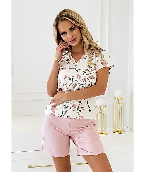 Donna Shorty Schlafanzug mit Rosen-Druck (2 tlg) in Powder-Rosa, luxuriöse- günstig online kaufen