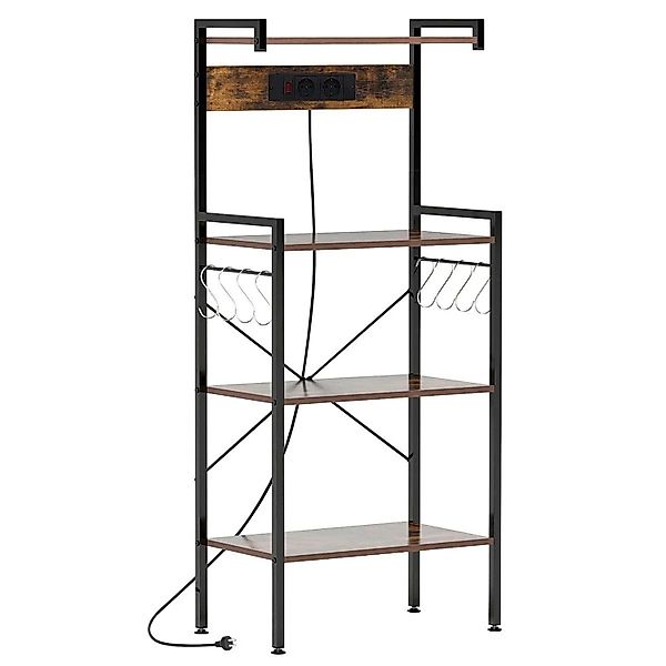 Costway Küchenregal mit Steckdosen 8 S-Förmigen Haken Rustikales Braun günstig online kaufen