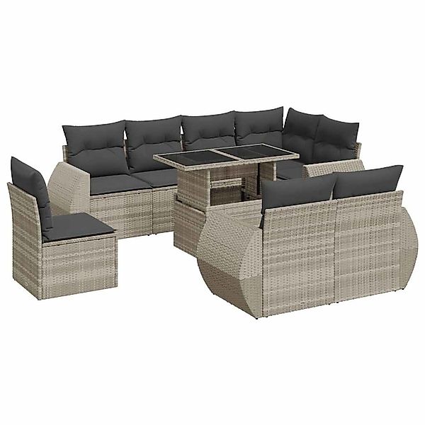 vidaXL 9-Tlg Garten-Sofagarnitur mit Kissen Hellgrau Poly Rattan 3326663 günstig online kaufen