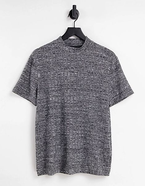 ASOS DESIGN – Geripptes T-Shirt in gebürsteter Optik in Grau mit Schildkröt günstig online kaufen