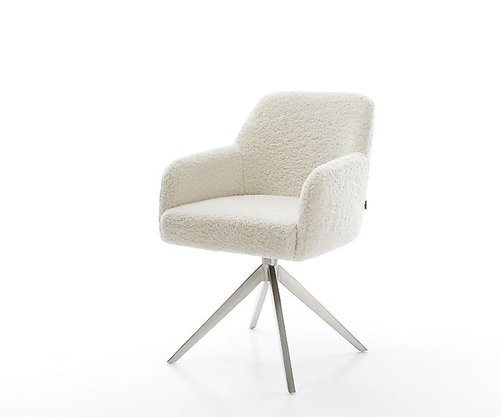 Drehstuhl Greg-Flex Teddystoff Beige Kreuzgestell breit Edelstahl 360° dreh günstig online kaufen