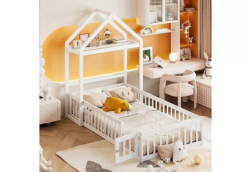 OKWISH Kinderbett Holzbett mit Stauraum, Vollschutzgitter und Türen und Lat günstig online kaufen