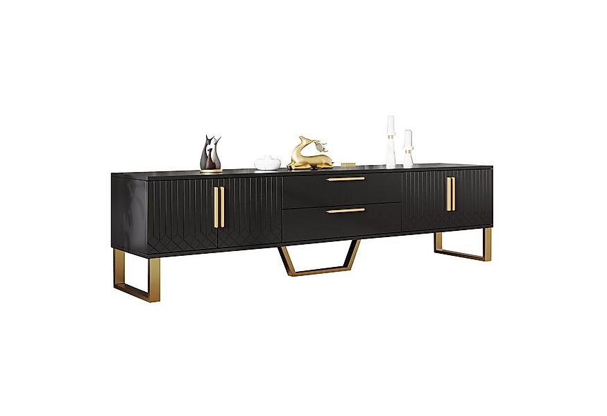 Merax Lowboard mit 2 Schubladen und 4 Türen, TV-Schrank hochglanz mit golde günstig online kaufen