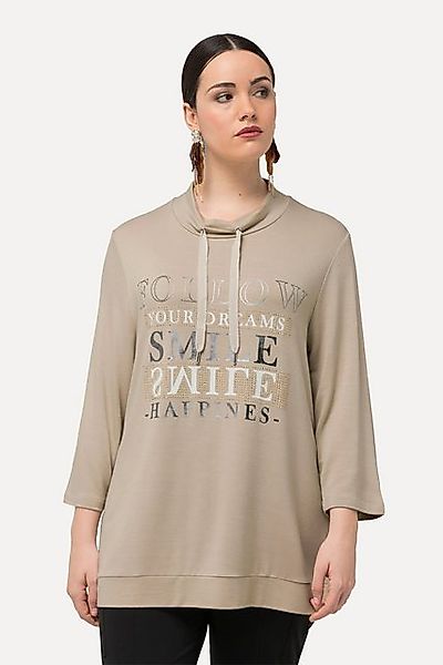 Ulla Popken Sweatshirt Sweatshirt Metallic-Schriftmotiv Stehkragen günstig online kaufen