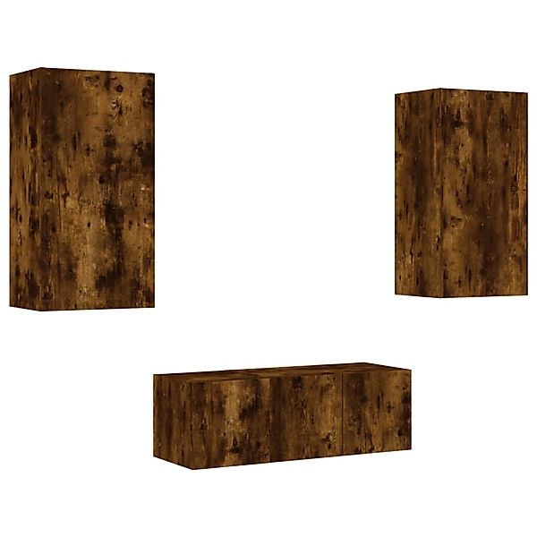 vidaXL 4-Tlg Wohnwand mit LED-Beleuchtung Räuchereiche Holzwerkstoff 321682 günstig online kaufen