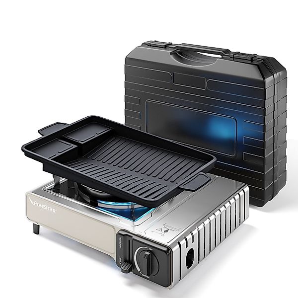 Evocamp Camping Gaskocher 1-Flammig 2,2 kW mit Piezozündung und BBQ Grillpl günstig online kaufen