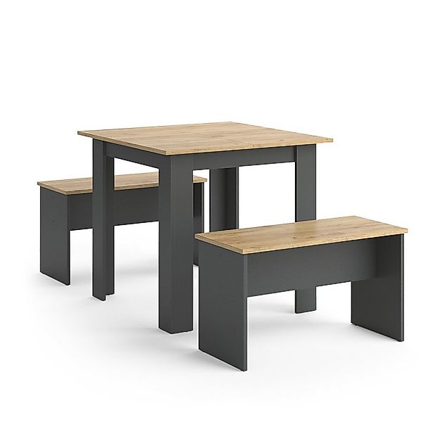 Vicco Essgruppe Sentio, Anthrazit/Goldkraft Eiche, 80 x 80 cm mit 2 Bänken, günstig online kaufen