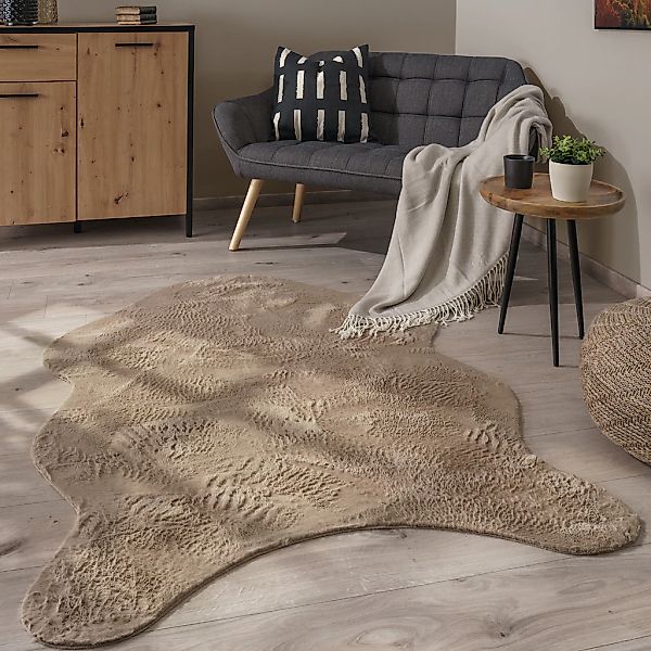 Paco Home Fellteppich »Pelt 640«, fellförmig, 16 mm Höhe, Kunstfell, Uni Fa günstig online kaufen