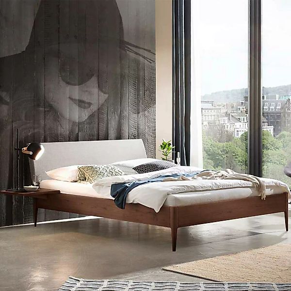 140x200 Bett Nussbaum und Weiß aus Massivholz modernem Design günstig online kaufen