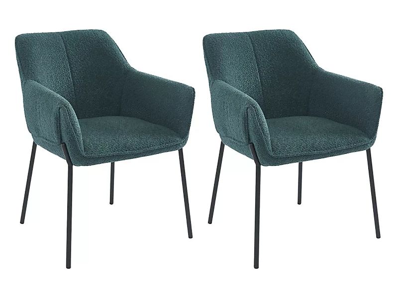 Stuhl mit Armlehnen 2er-Set - Bouclé-Stoff & schwarzes Metall - Blau - AKET günstig online kaufen