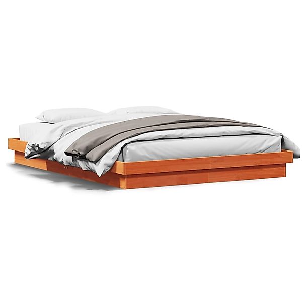vidaXL Massivholzbett mit LED-Beleuchtung Wachsbraun 150x200 cm Kiefer 8444 günstig online kaufen