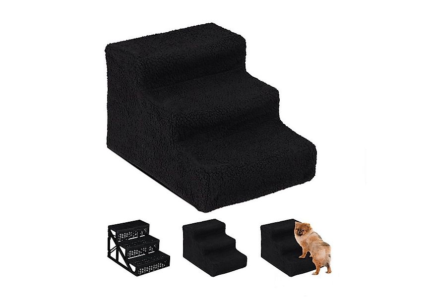 relaxdays Haustiertreppe Hundetreppe 3 Stufen, schwarz günstig online kaufen