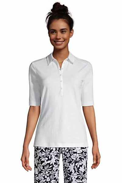 Poloshirt aus Leinenmix in Petite-Größe, Damen, Größe: L Petite, Weiß, by L günstig online kaufen