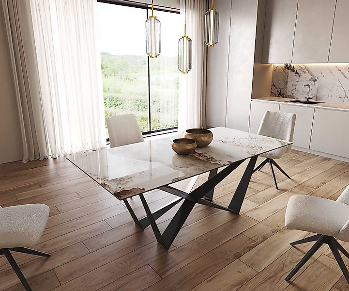 DELIFE Esstisch Edge, Keramik Minas Melange Weiß-Beige 200x100 Kreuzgestell günstig online kaufen