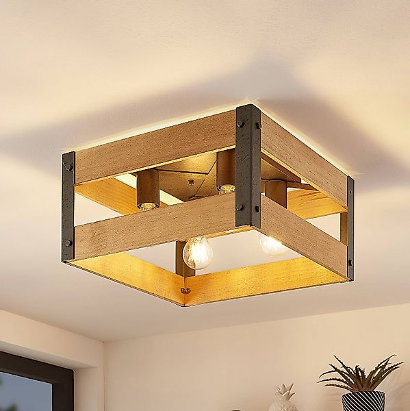 Lindby Gudula Deckenlampe aus Holz und Eisen günstig online kaufen