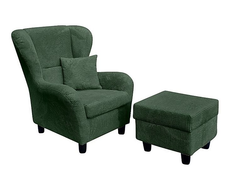luma-home Ohrensessel 18018 (mit Hocker und Zierkissen, Wellenunterfederung günstig online kaufen