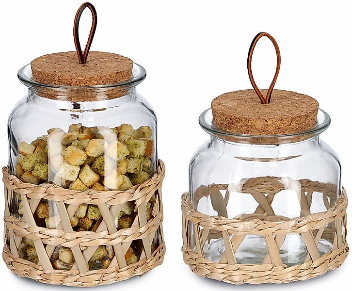 Zeller Present Vorratsglas "Boho" Set, 2 Stk. tlg. Makramee-Optik günstig online kaufen