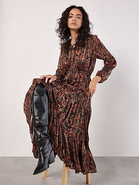 Apricot Druckkleid Paisley-Midikleid (2-tlg) mit Ballonärmeln und Bindeband günstig online kaufen