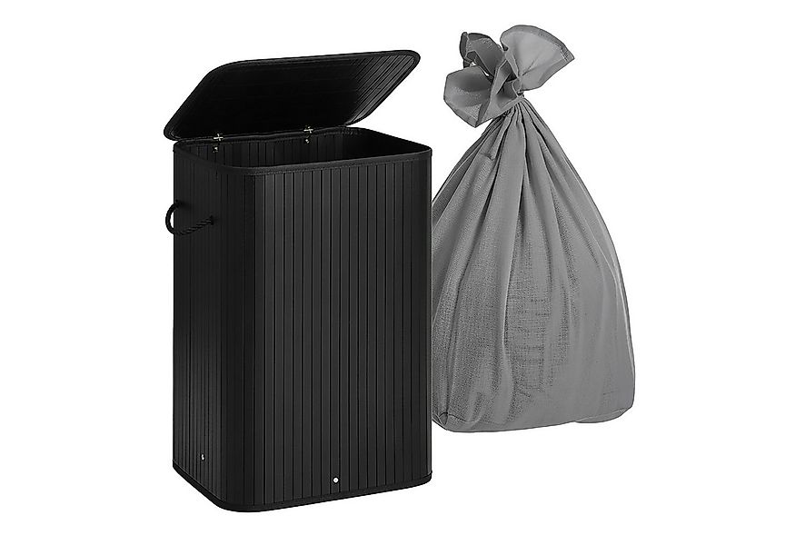 relaxdays Wäschekorb Bambus Wäschekorb mit 2 Fächern, schwarz günstig online kaufen