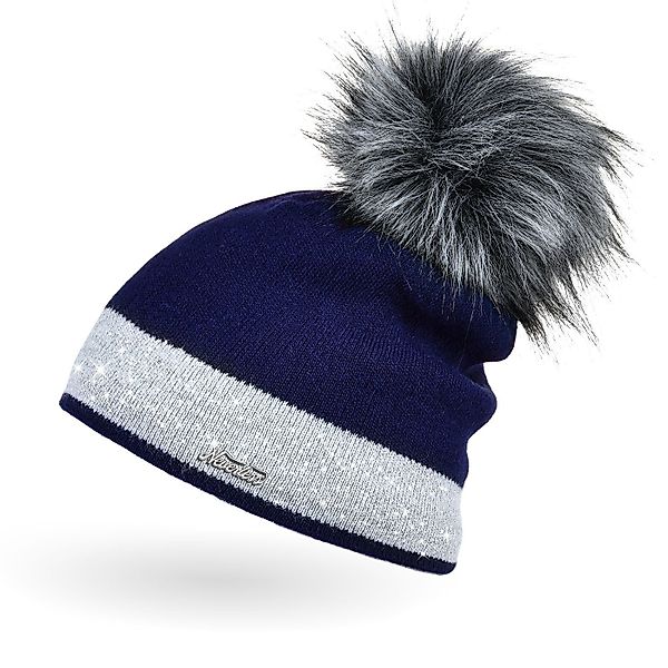 Neverless Bommelmütze Damen Strick-Mütze gefüttert Fell-Bommel günstig online kaufen