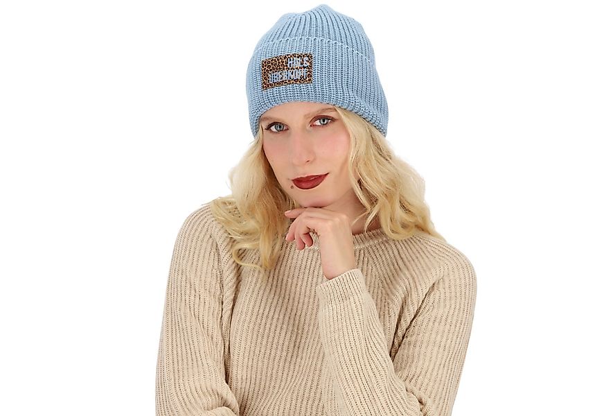 halsüberkopf Accessoires Strickmütze mit Leo-Badge und Schriftzug Halsüberk günstig online kaufen
