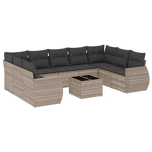 vidaXL 10-Tlg Garten-Sofagarnitur mit Kissen Hellgrau Poly Rattan 3221811 günstig online kaufen