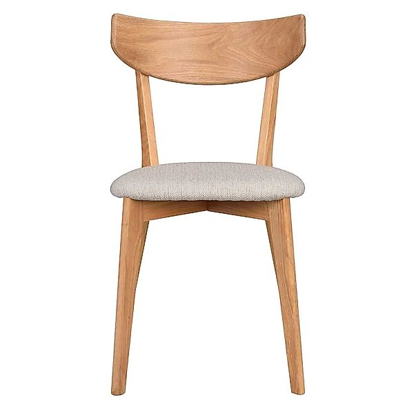 Skandi Küchenstühle aus Eiche Massivholz Webstoff Beigegrau (2er Set) günstig online kaufen