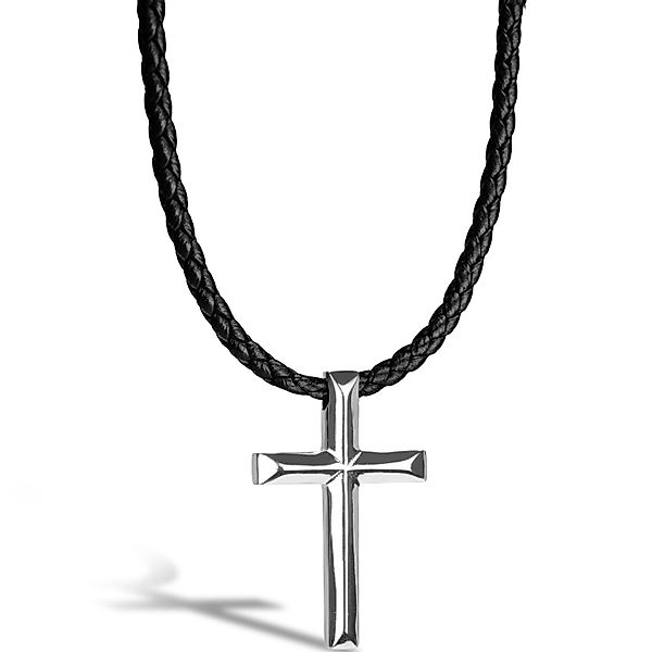 SERASAR Lederband Lederhalskette mit Edelstahlanhänger "Cross" günstig online kaufen